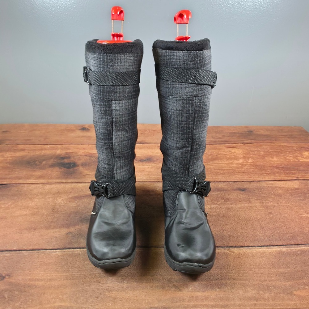 Mountrek Tall Winter Boots Womens 8 Black Good PrimaLoft Waterproof Buckle Strap